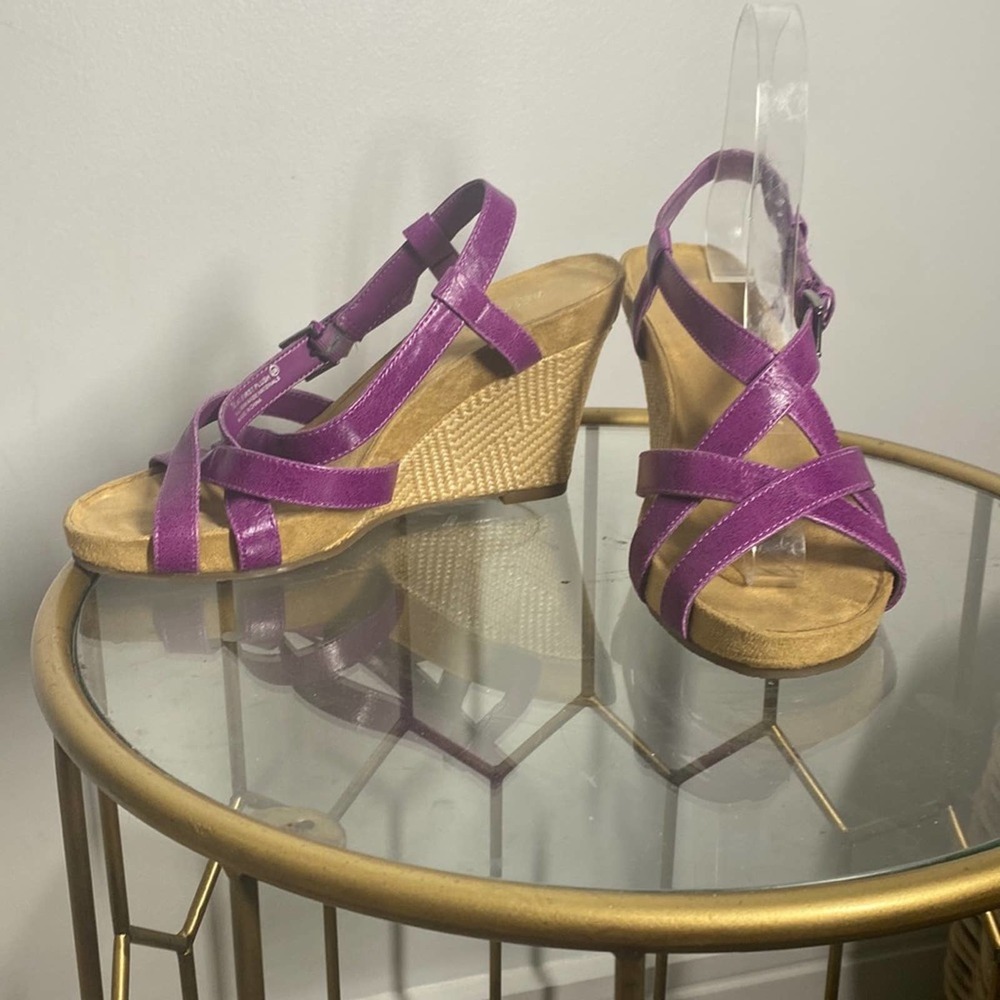 Aerosoles purple grape wedge open toe sandals espadrilles heels size 7